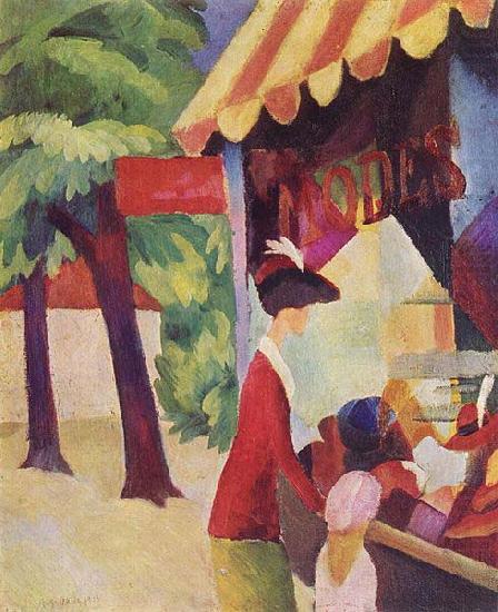August Macke Vor dem Hutladen (Frau mit roter Jacke und Kind) china oil painting image